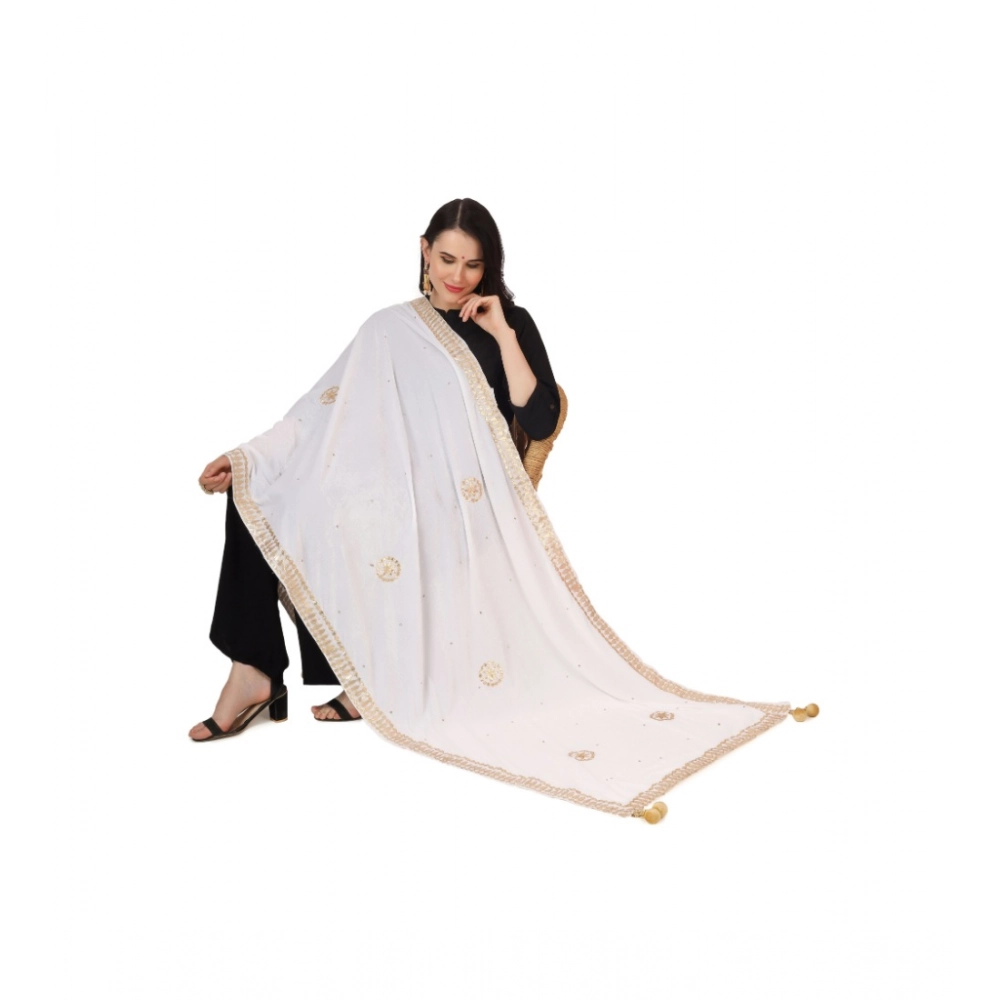 Women's Velvet Gotta Patti Dupatta (White, Length: 2.25 to 2.50 Mtr) - Image 2