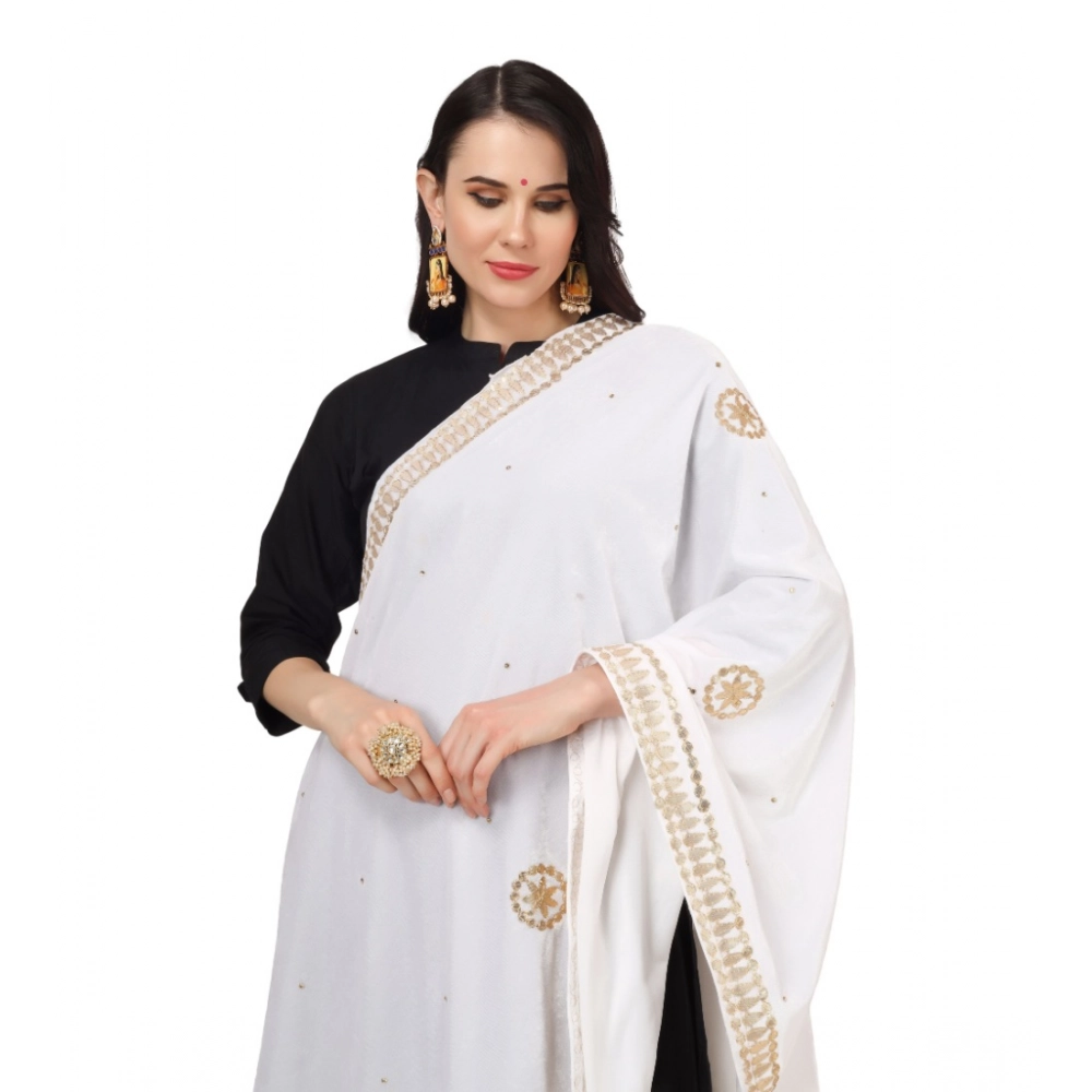Women's Velvet Gotta Patti Dupatta (White, Length: 2.25 to 2.50 Mtr) - Image 4