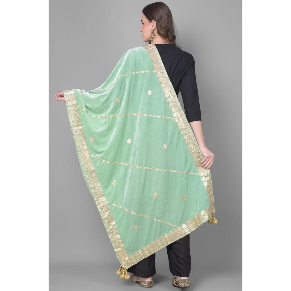 Women's Velvet Gotta Patti Dupatta (Sea Green, Length: 2.25 to 2.50 Mtr) - Image 4