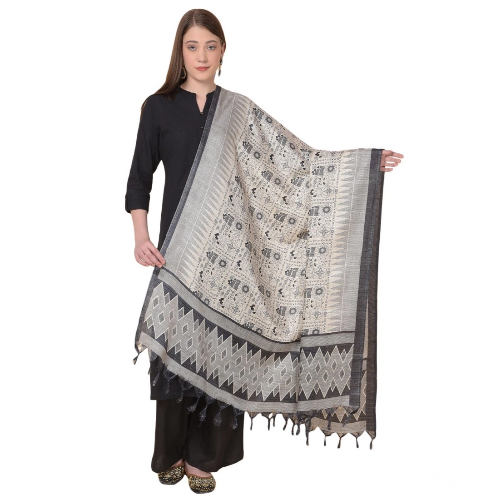 Women's Art Silk Printed Dupatta (Black, Length: 2.25 to 2.50 Mtr)