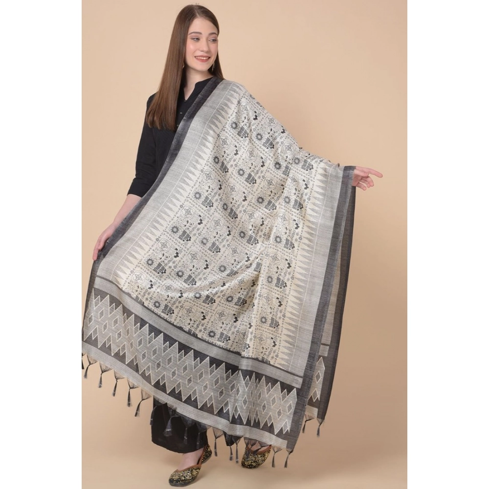 Women's Art Silk Printed Dupatta (Black, Length: 2.25 to 2.50 Mtr) - Image 5