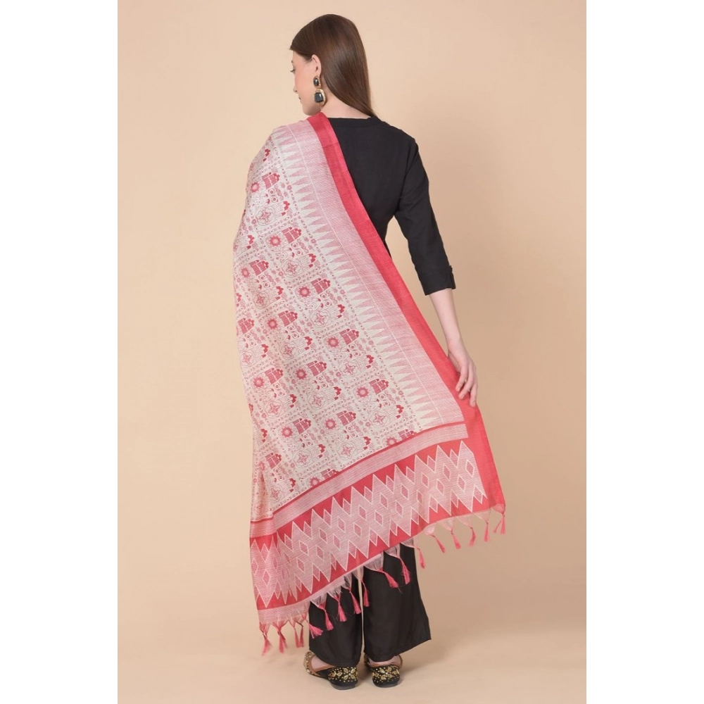 Women's Art Silk Printed Dupatta (Red, Length: 2.25 to 2.50 Mtr) - Image 5