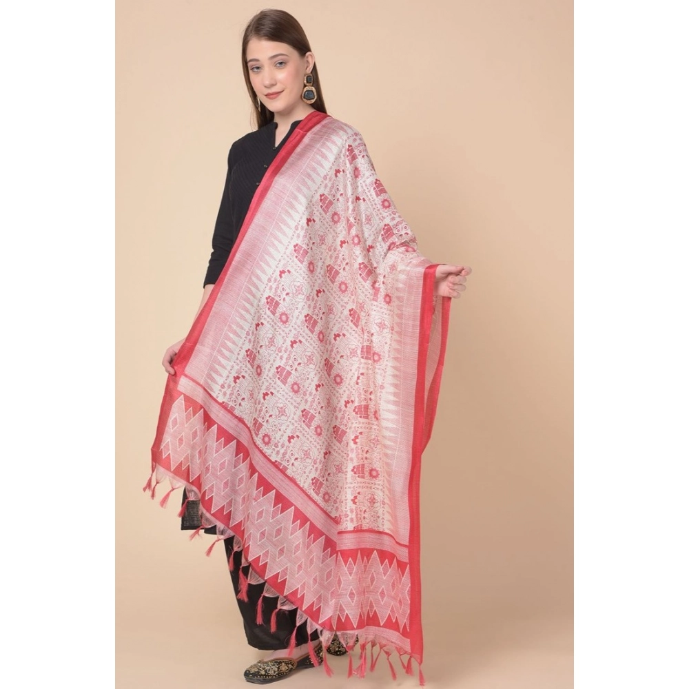 Women's Art Silk Printed Dupatta (Red, Length: 2.25 to 2.50 Mtr) - Image 4