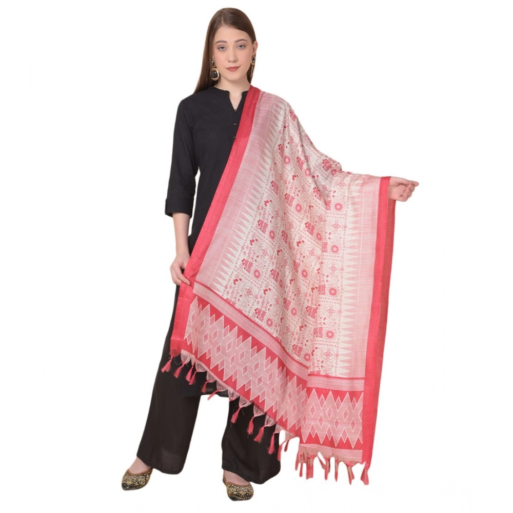 Women's Art Silk Printed Dupatta (Red, Length: 2.25 to 2.50 Mtr)