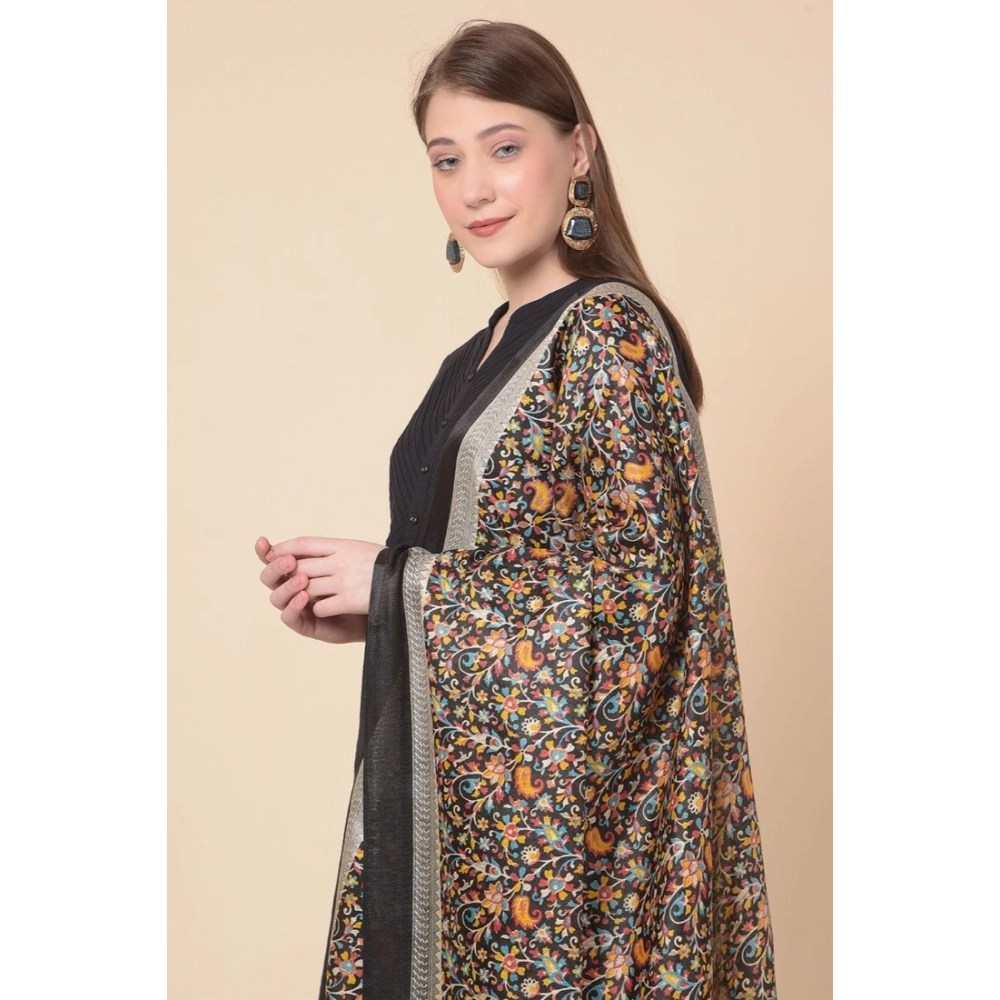 Women's Art Silk Printed Dupatta (Black, Length: 2.25 to 2.50 Mtr) - Image 3