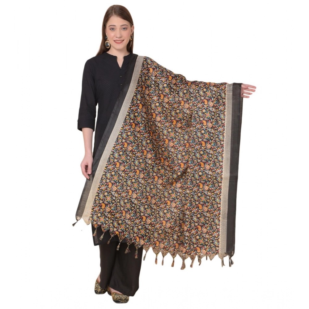 Women's Art Silk Printed Dupatta (Black, Length: 2.25 to 2.50 Mtr)