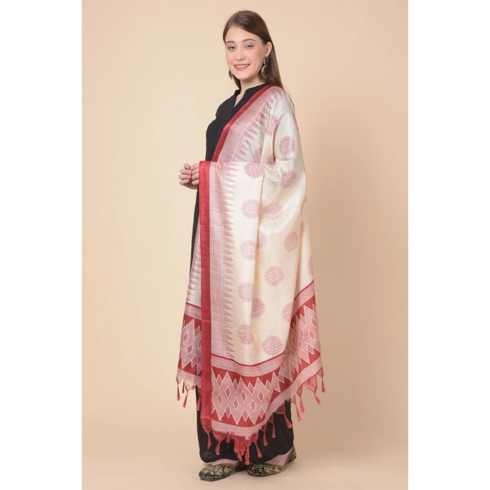 Women's Art Silk Printed Dupatta (Maroon, Length: 2.25 to 2.50 Mtr) - Image 4