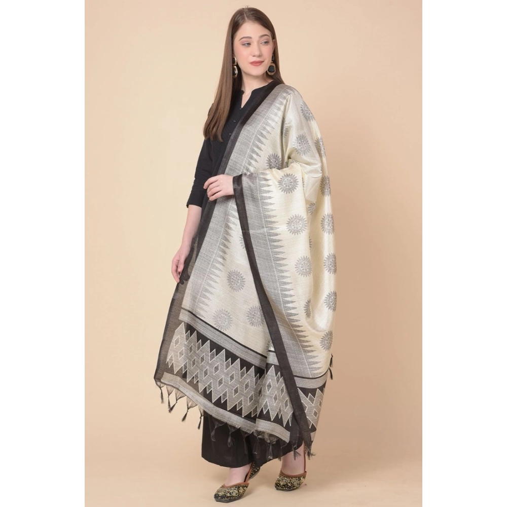 Women's Art Silk Printed Dupatta (Black, Length: 2.25 to 2.50 Mtr) - Image 3