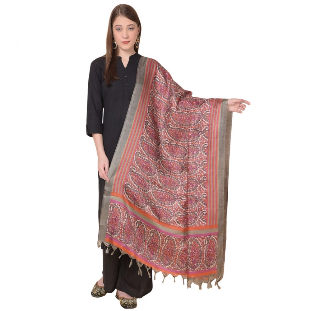 Women's Art Silk Printed Dupatta (Grey, Length: 2.25 to 2.50 Mtr)