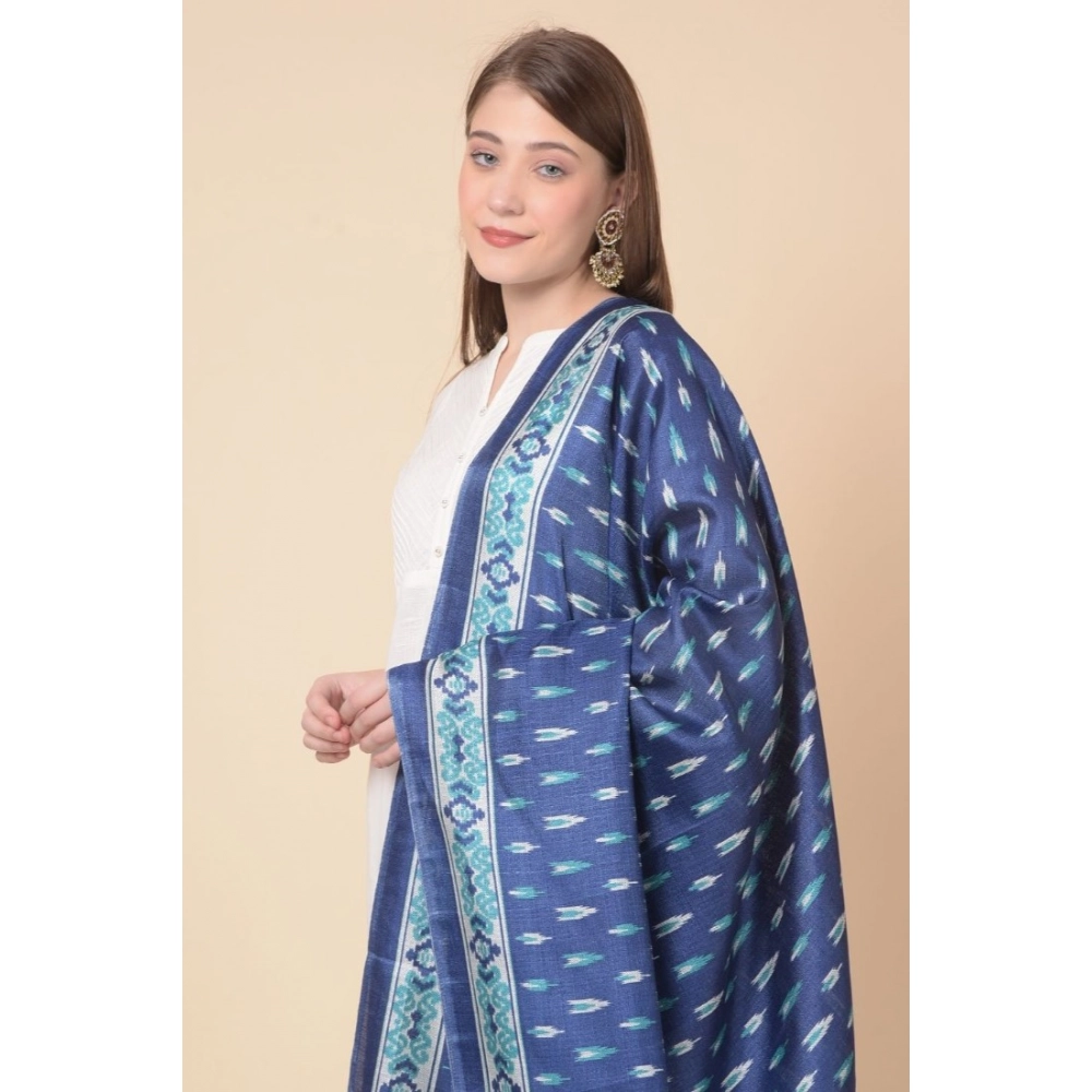 Women's Art Silk Printed Dupatta (Blue, Length: 2.25 to 2.50 Mtr) - Image 2