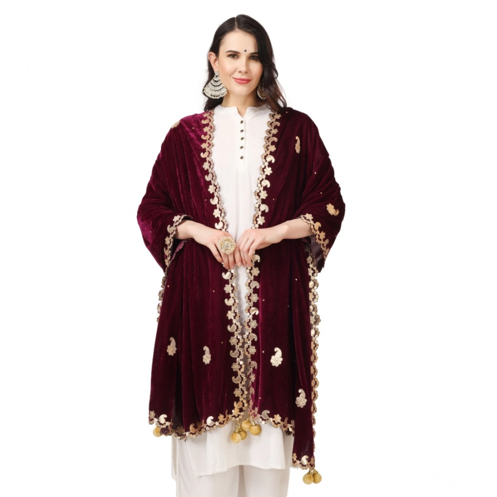 Women's Velvet Gotta Patti Dupatta (Purple, Length: 2.25 to 2.50 Mtr) - Image 3