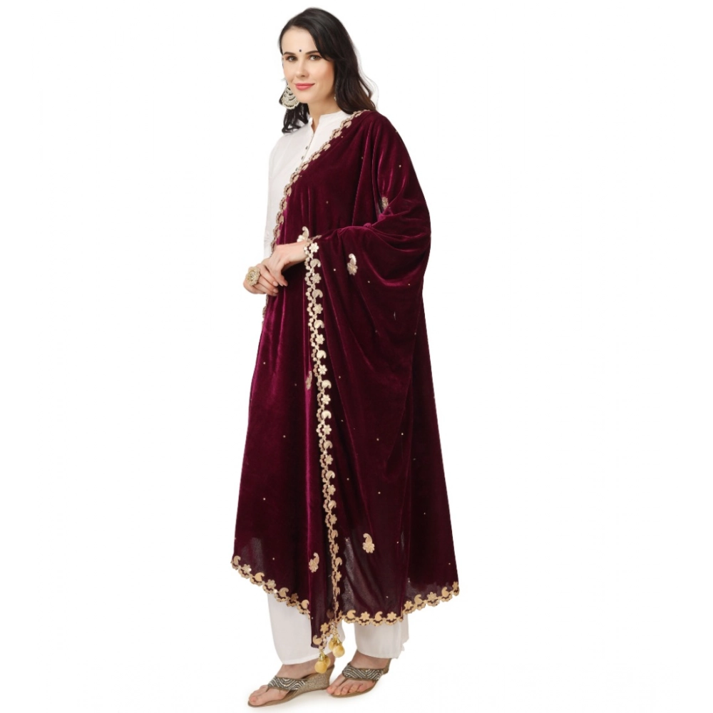 Women's Velvet Gotta Patti Dupatta (Purple, Length: 2.25 to 2.50 Mtr) - Image 5