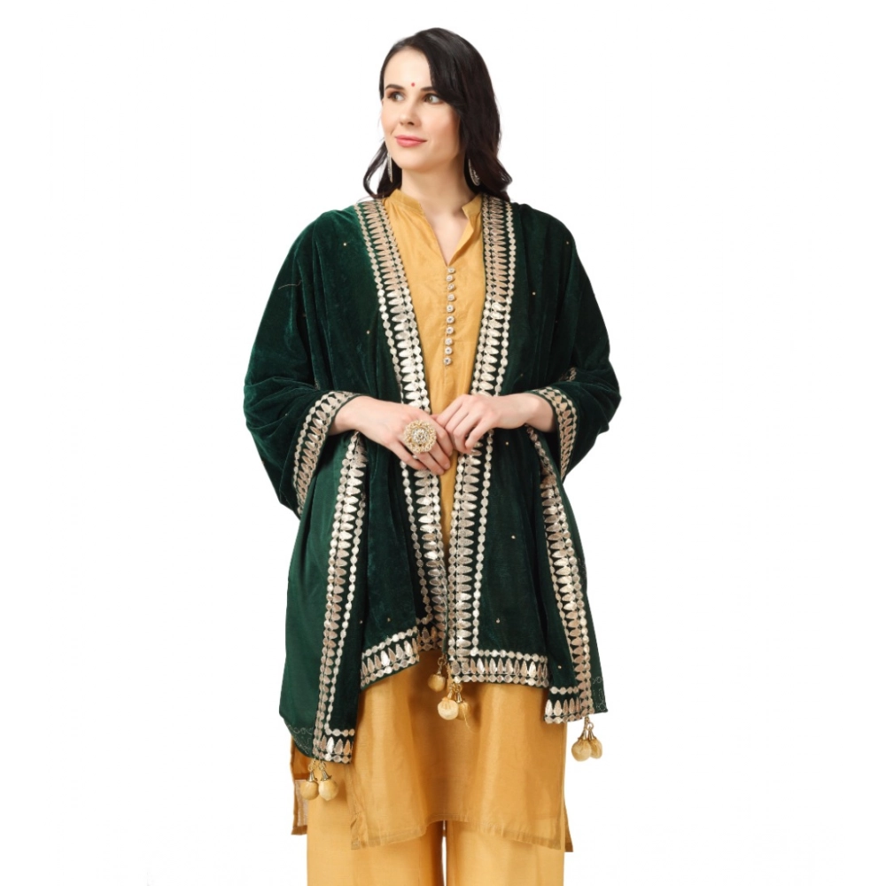 Women's Velvet Gotta Patti Dupatta (Green, Length: 2.25 to 2.50 Mtr) - Image 3