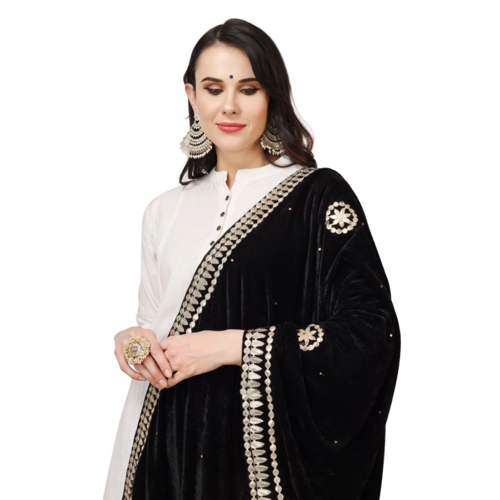 Women's Velvet Gotta Patti Dupatta (Black, Length: 2.25 to 2.50 Mtr) - Image 4