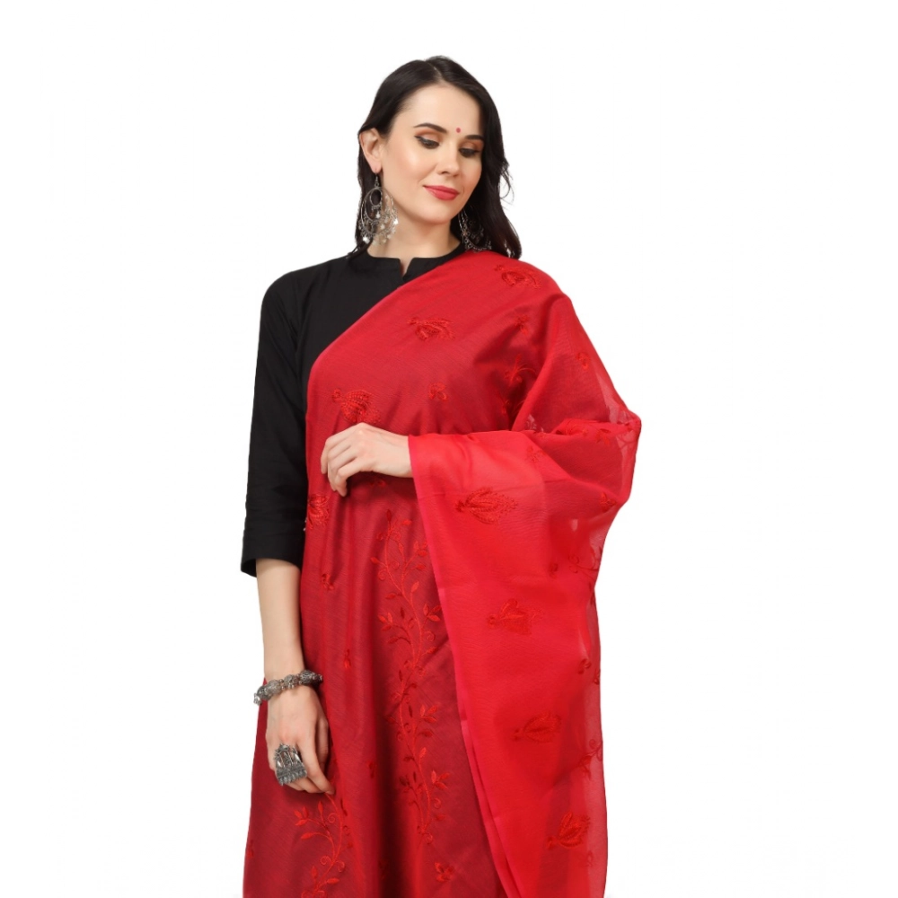 Women's Cotton Embroidered Dupatta (Red, Length: 2.25 to 2.50 Mtr) - Image 3