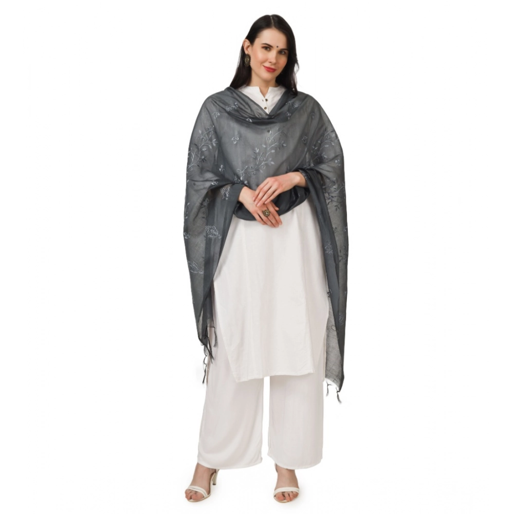 Women's Cotton Embroidered Dupatta (Grey, Length: 2.25 to 2.50 Mtr) - Image 2