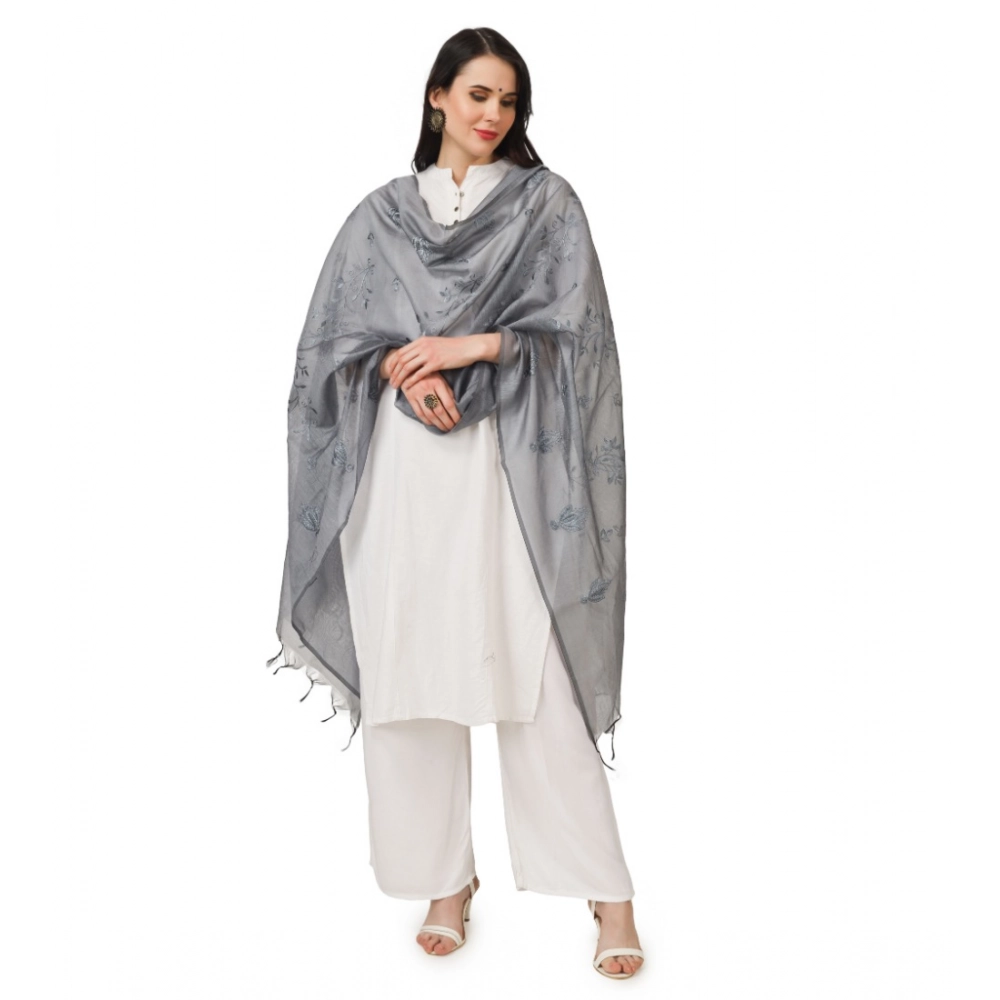 Women's Cotton Embroidered Dupatta (Grey, Length: 2.25 to 2.50 Mtr) - Image 2