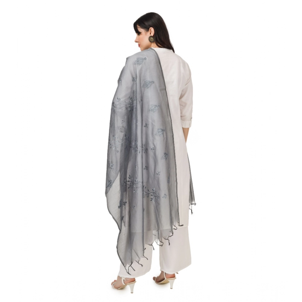 Women's Cotton Embroidered Dupatta (Grey, Length: 2.25 to 2.50 Mtr) - Image 3