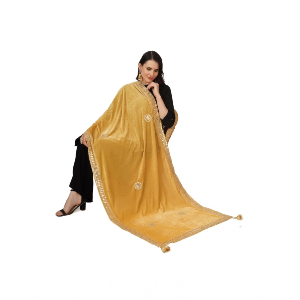 Women's Velvet Gotta Patti Dupatta (Yellow, Length: 2.25 to 2.50 Mtr) - Image 2