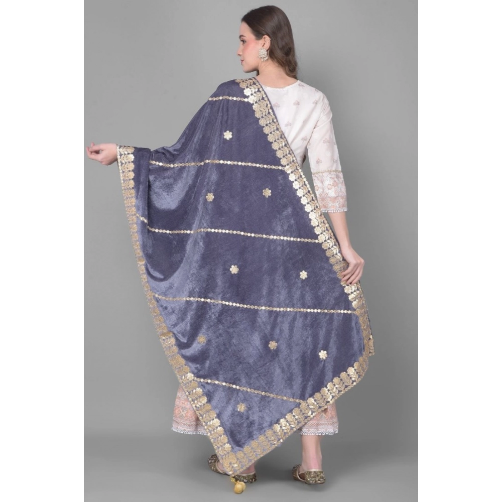 Women's Velvet Gotta Patti Dupatta (Grey, Length: 2.25 to 2.50 Mtr) - Image 4