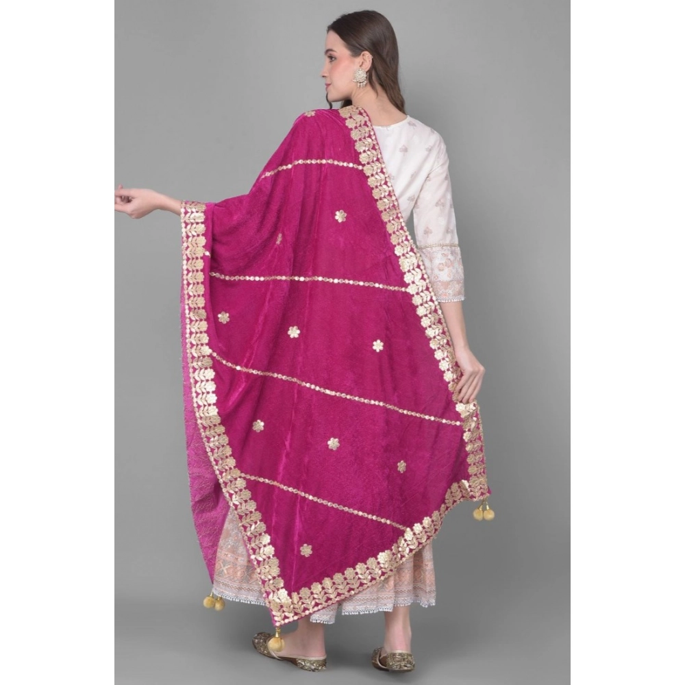 Women's Velvet Gotta Patti Dupatta (Purple, Length: 2.25 to 2.50 Mtr) - Image 4