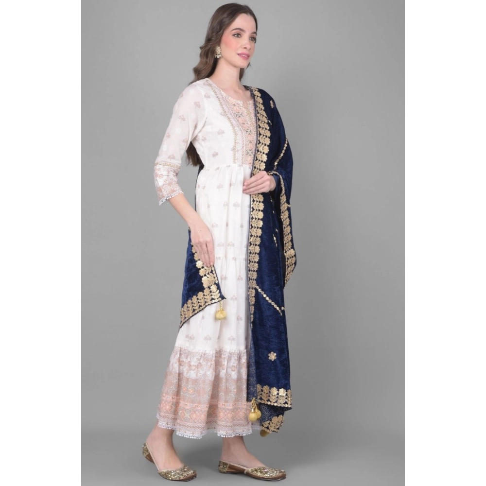 Women's Velvet Gotta Patti Dupatta (Navy, Length: 2.25 to 2.50 Mtr) - Image 2