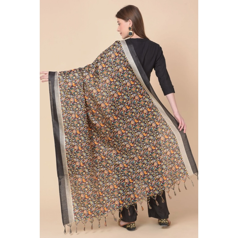 Women's Art Silk Printed Dupatta (Black, Length: 2.25 to 2.50 Mtr) - Image 5