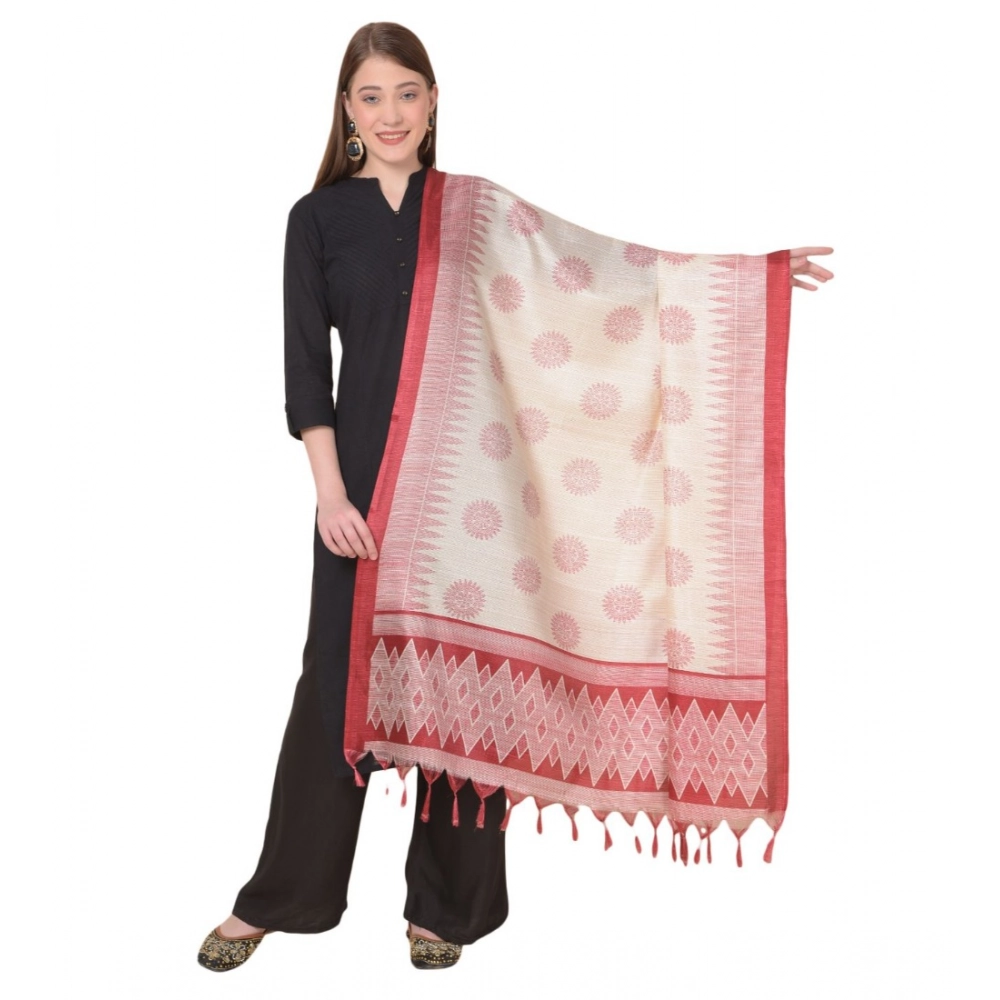 Women's Art Silk Printed Dupatta (Maroon, Length: 2.25 to 2.50 Mtr)