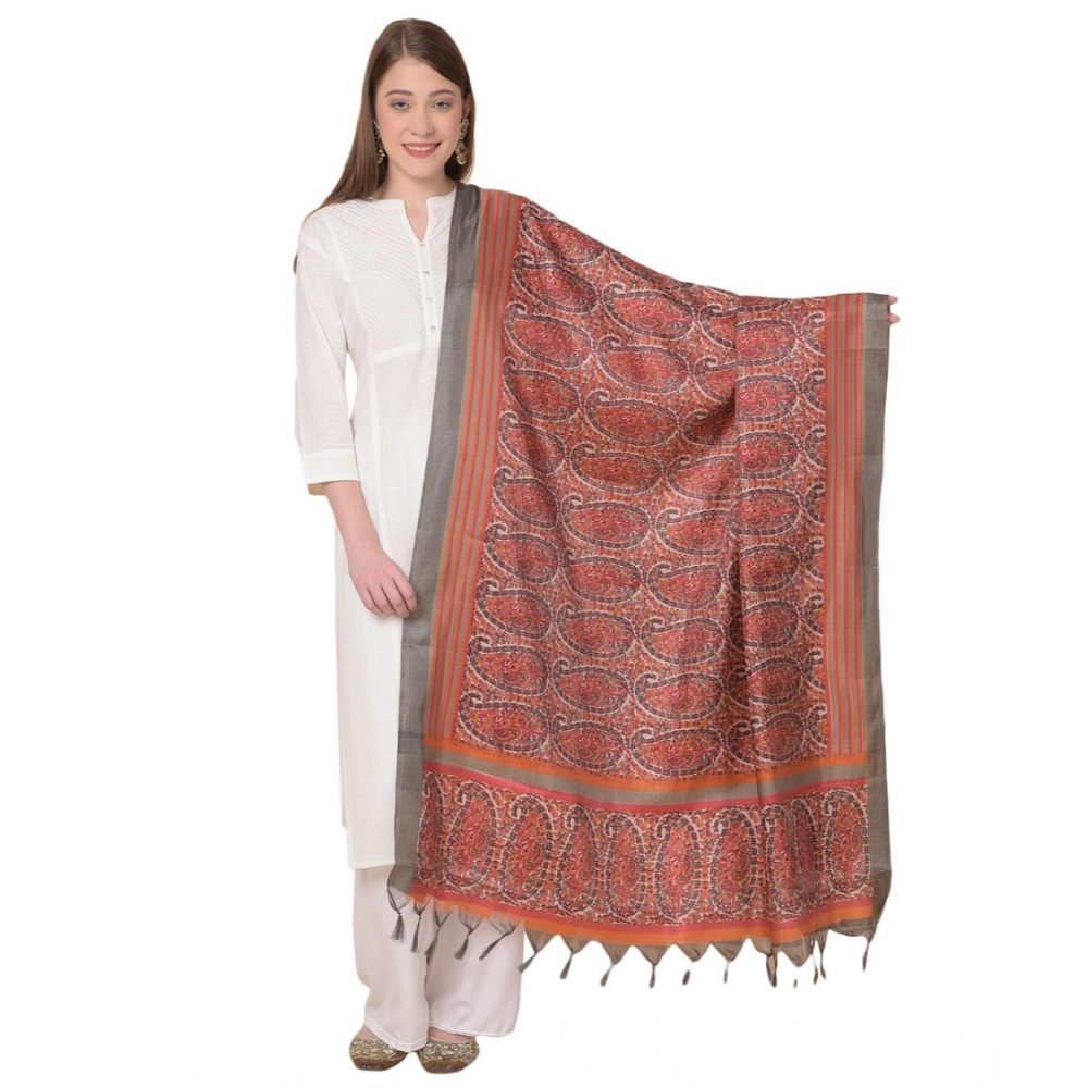 Women's Art Silk Printed Dupatta (Orange, Length: 2.25 to 2.50 Mtr)