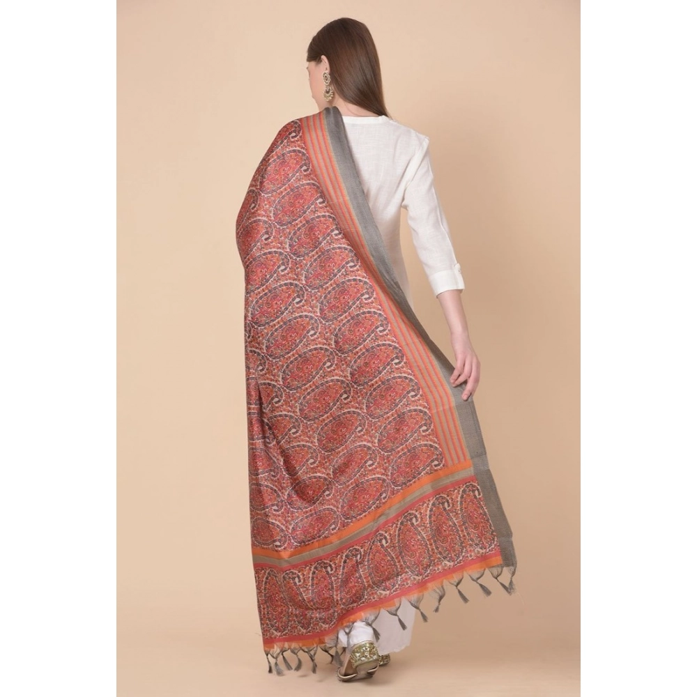 Women's Art Silk Printed Dupatta (Orange, Length: 2.25 to 2.50 Mtr) - Image 4