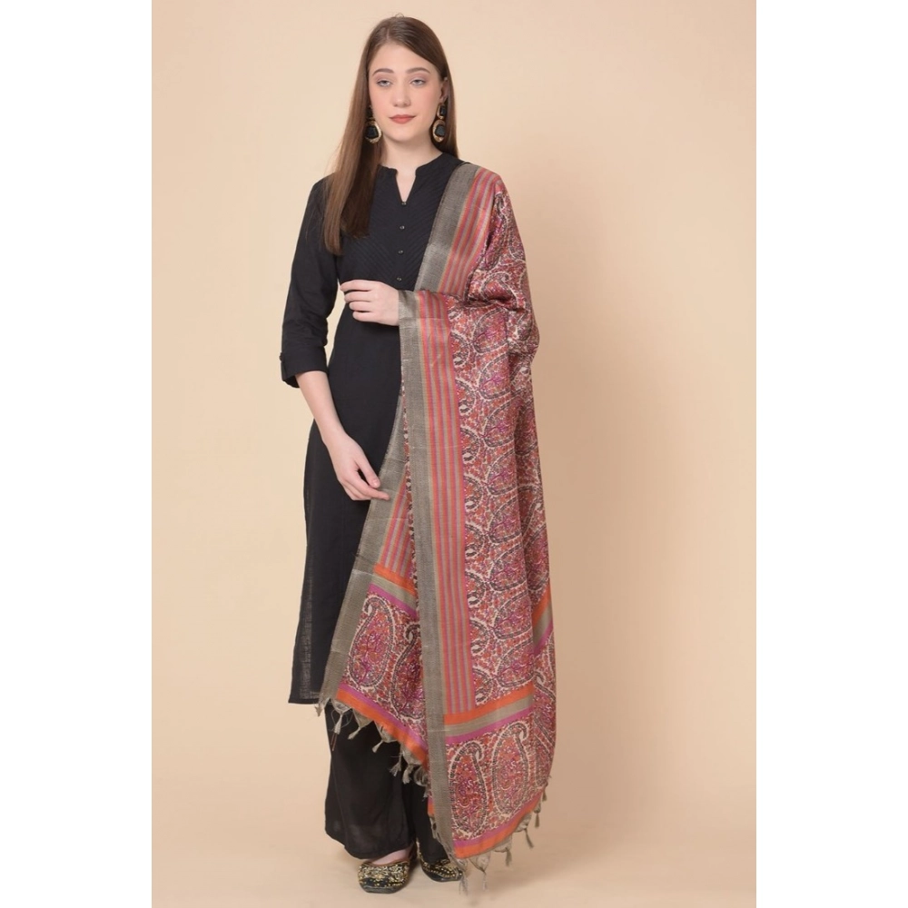 Women's Art Silk Printed Dupatta (Grey, Length: 2.25 to 2.50 Mtr) - Image 4