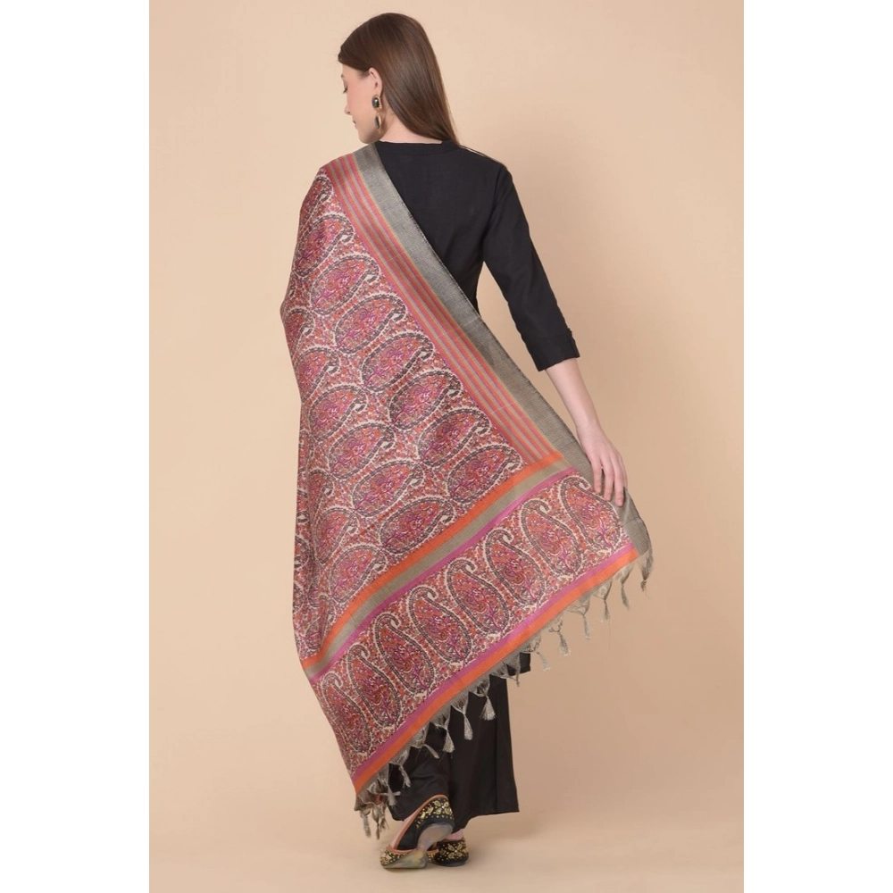 Women's Art Silk Printed Dupatta (Grey, Length: 2.25 to 2.50 Mtr) - Image 5