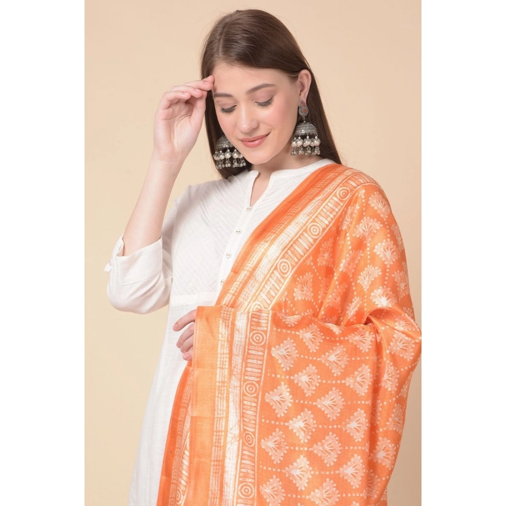 Women's Art Silk Printed Dupatta (Orange, Length: 2.25 to 2.50 Mtr) - Image 2