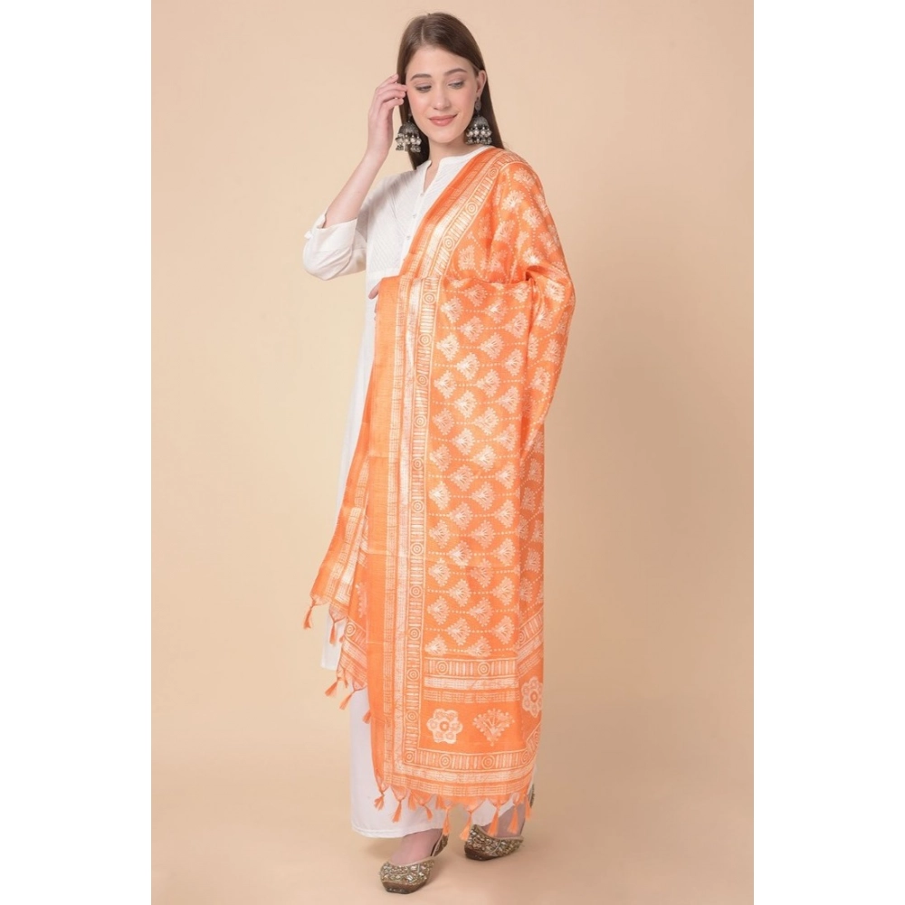 Women's Art Silk Printed Dupatta (Orange, Length: 2.25 to 2.50 Mtr) - Image 4