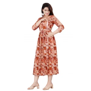 Women's Casual 3/4 Sleeve Printed Viscose Maternity Feeding Kurti (Brown)