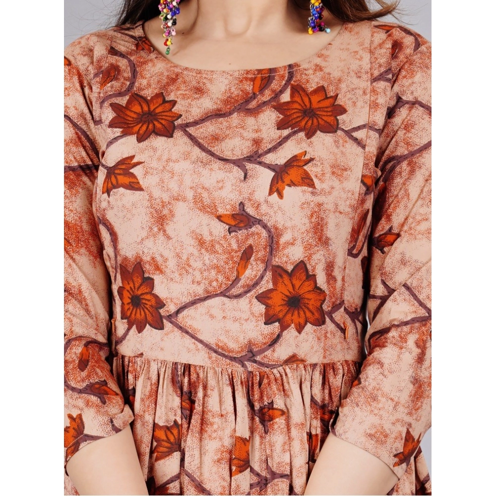 Women's Casual 3/4 Sleeve Printed Viscose Maternity Feeding Kurti (Brown) - Image 3