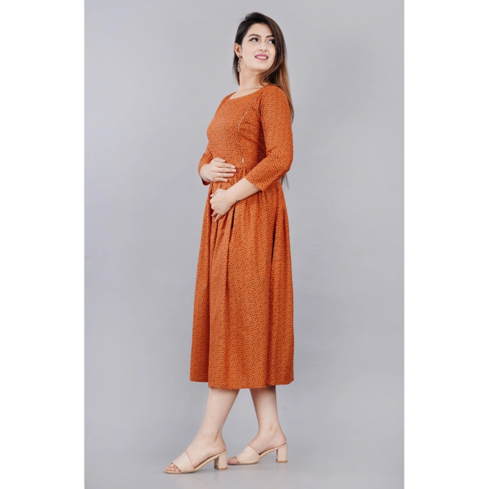 Women's Casual 3/4 Sleeve Printed Viscose Maternity Feeding Kurti (Brown) - Image 4