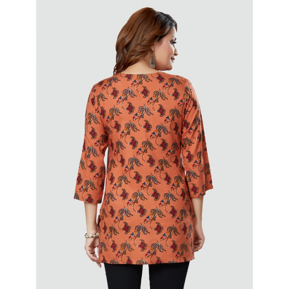 Women's Casual 3/4 Sleeves Printed Rayon Short Top (Peach) - Image 7
