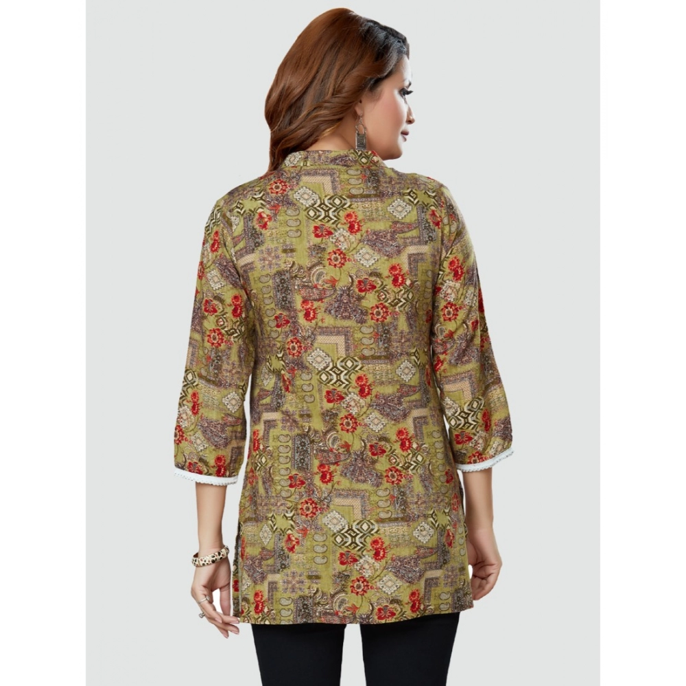 Women's Casual 3/4 Sleeves Printed Rayon Short Top (Beige) - Image 7