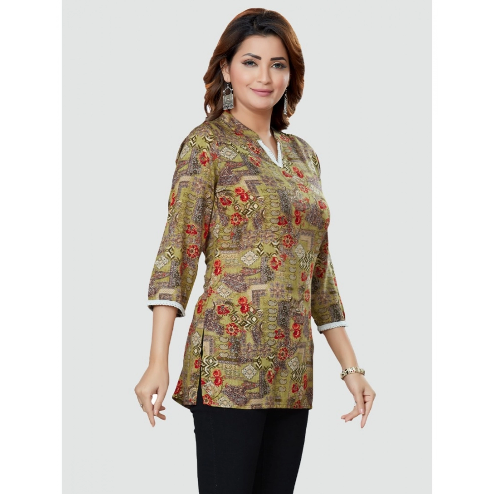 Women's Casual 3/4 Sleeves Printed Rayon Short Top (Beige) - Image 5