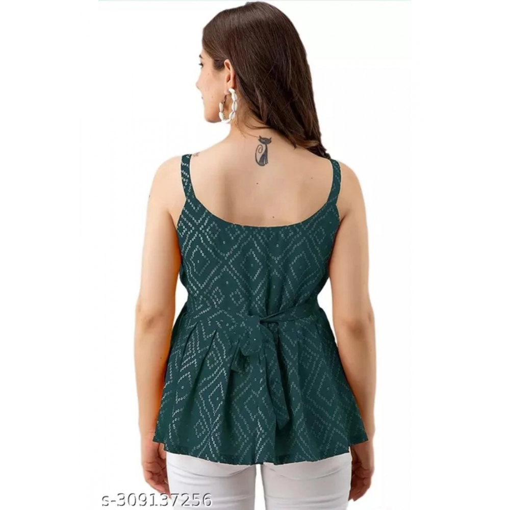 Women's Casual Sleeve Less Printed Rayon Top (Green) - Image 3