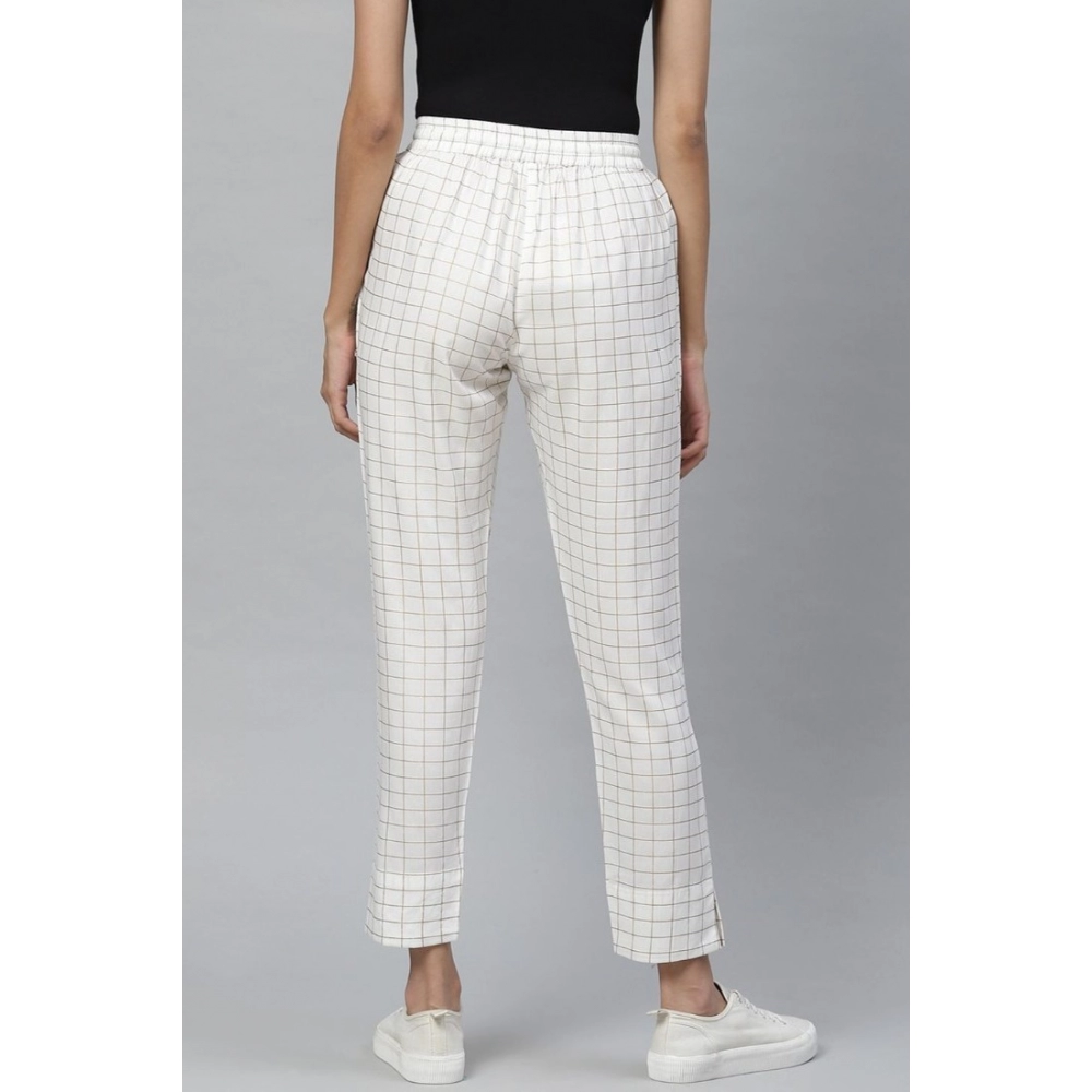 Women's Casual Checked Rayon Trouser Pant (White) - Image 2