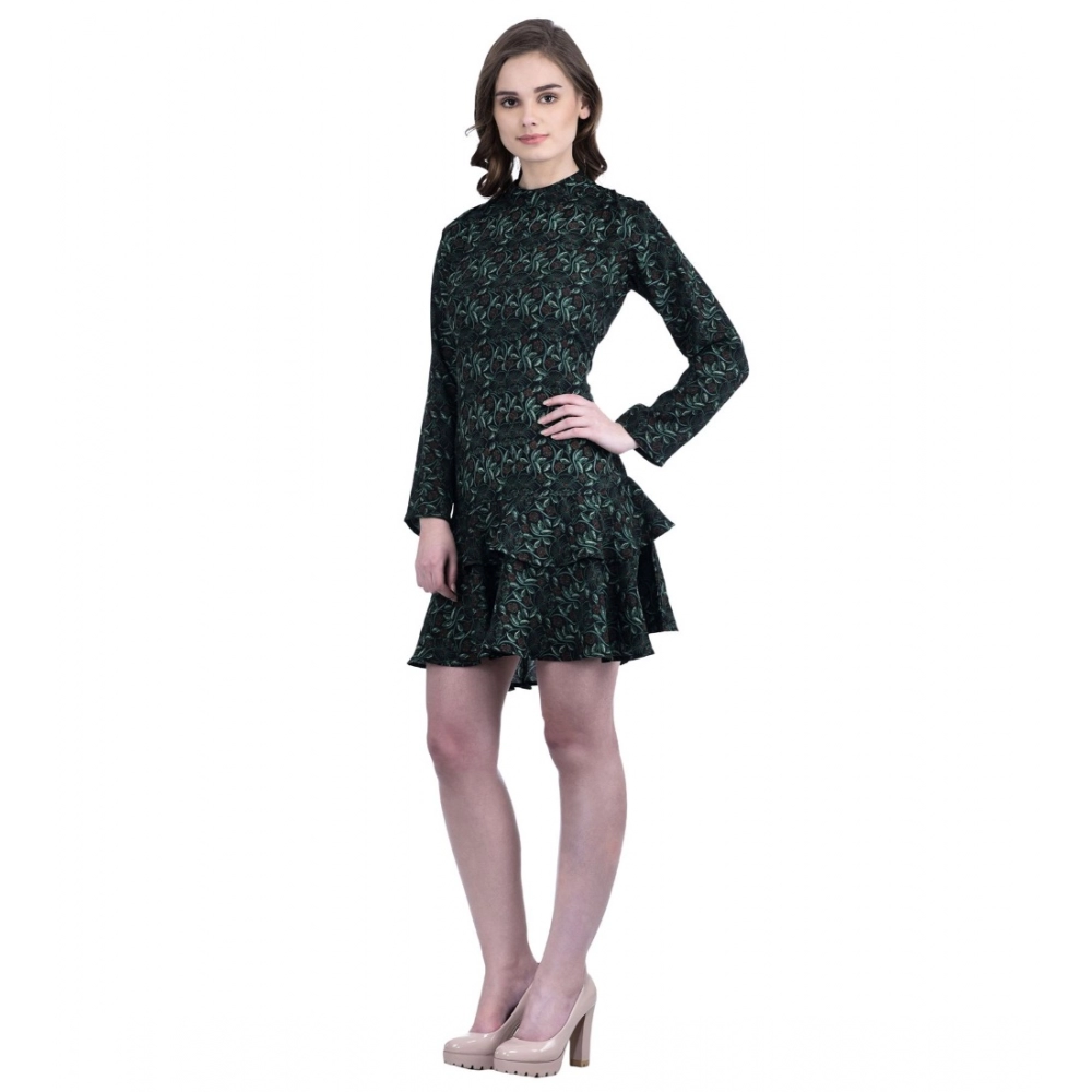 Women's Cotton Blend Floral Full Sleeves Dress (Green) - Image 3
