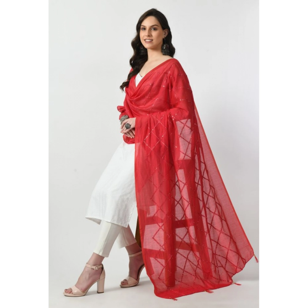 Women's Chanderi Self Design Dupatta (Rani, Length: Free Size) - Image 2