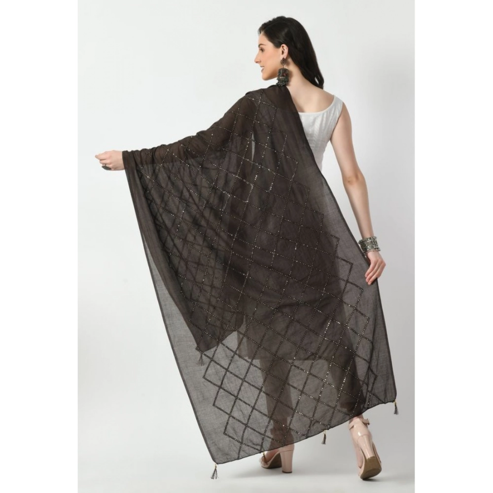 Women's Chanderi Self Design Dupatta (Dark Browm, Length: Free Size) - Image 4
