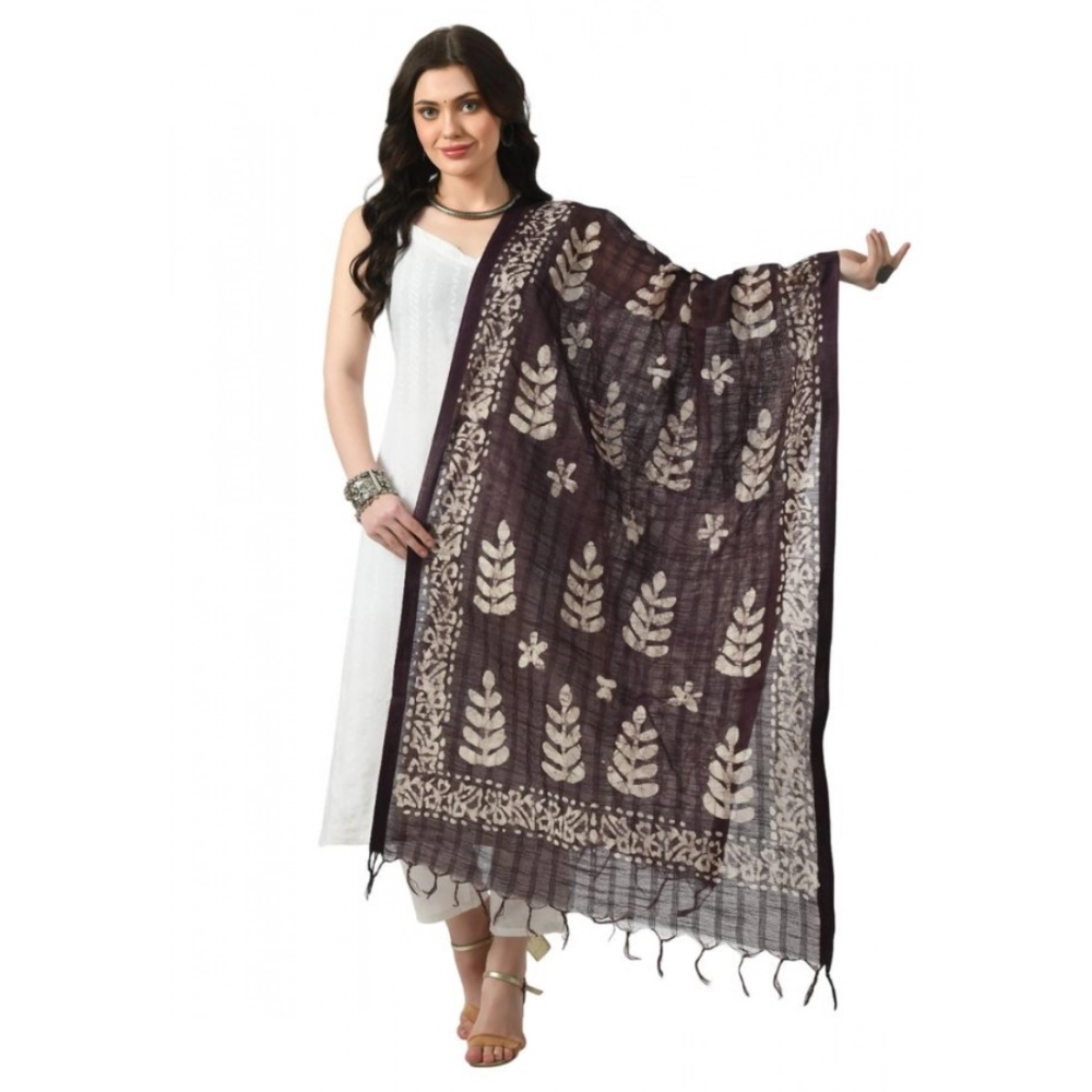 Women's Cotton Printed Dupatta (Wine, Length: Free Size)