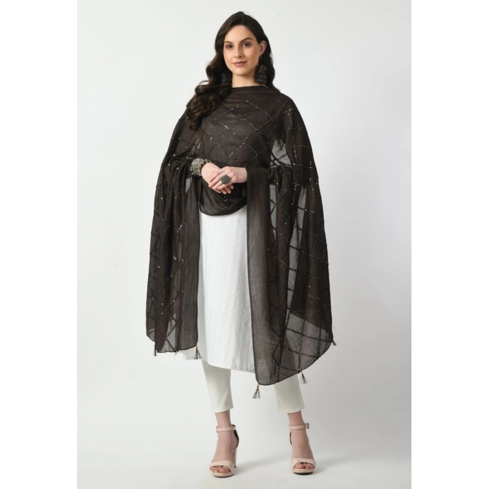Women's Chanderi Self Design Dupatta (Dark Browm, Length: Free Size) - Image 2