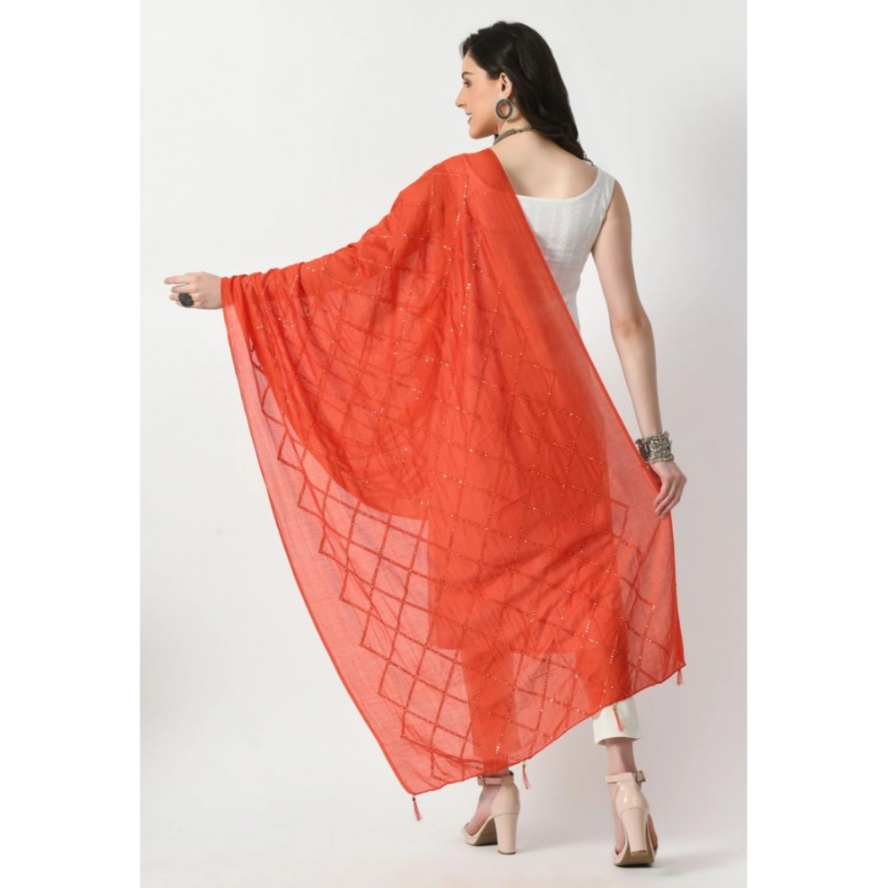 Women's Chanderi Self Design Dupatta (Orange, Length: Free Size) - Image 4