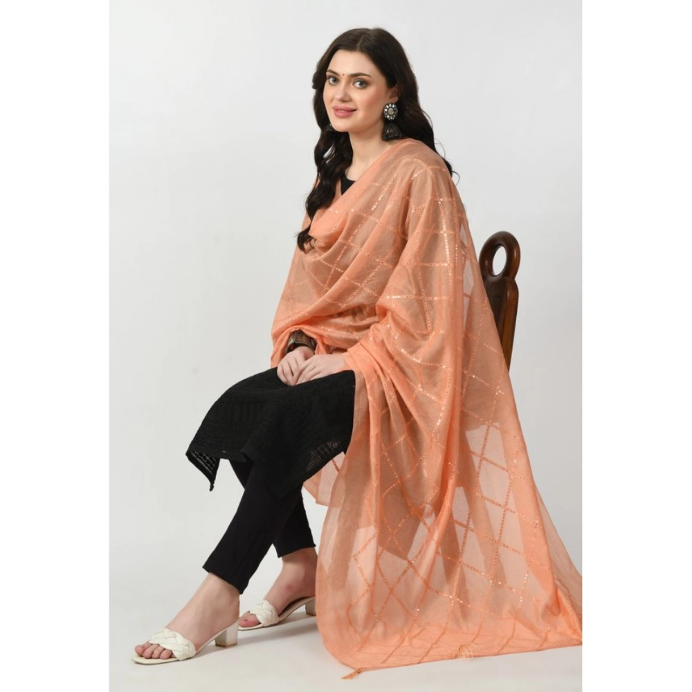 Women's Chanderi Self Design Dupatta (Peach, Length: Free Size) - Image 2