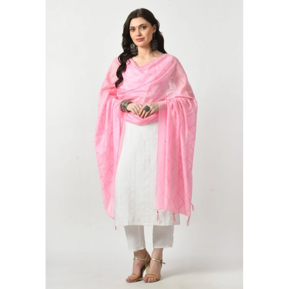 Women's Chanderi Self Design Dupatta (Pink, Length: Free Size) - Image 2